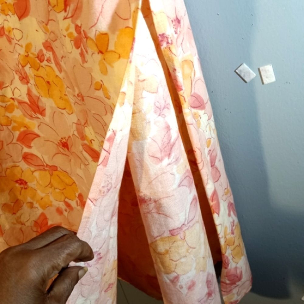 Pink Ditzy Floral Linen Cotton Elastic Waist Pocketed Maxi Plus Size Skirt… - Picture 7 of 9